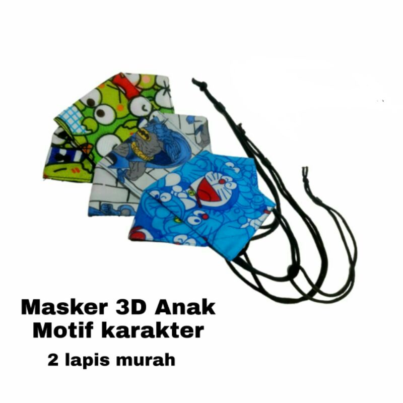 Masker kain 3D Anak Tali Stopper 2ply / Motip Karakter / Masker Murah