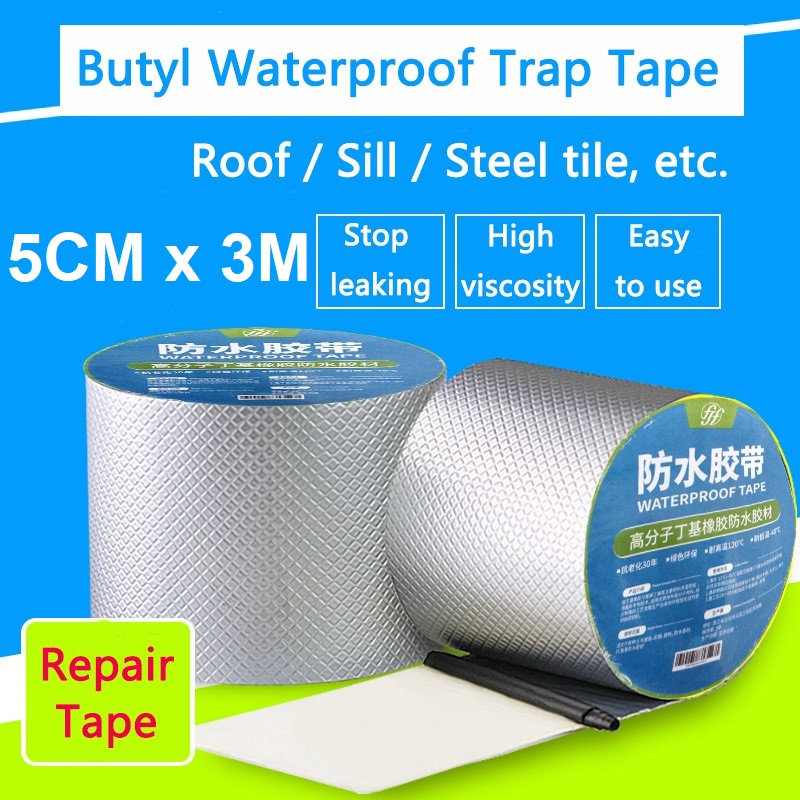 Lakban Aluminium Foil Lem Tambal Anti Bocor Air Butyl Waterproof Tape Penambal Reparasi Tahan Panas