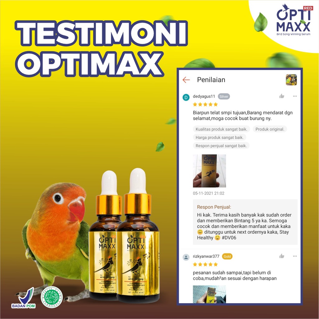 Optimaxx Suplemen Multivitamin Tetes Burung Kicau Lovebird Murai Kenari Love Bird - Serum Gacor Penggacor Masteran Atp Antri Stress Isi 30ml