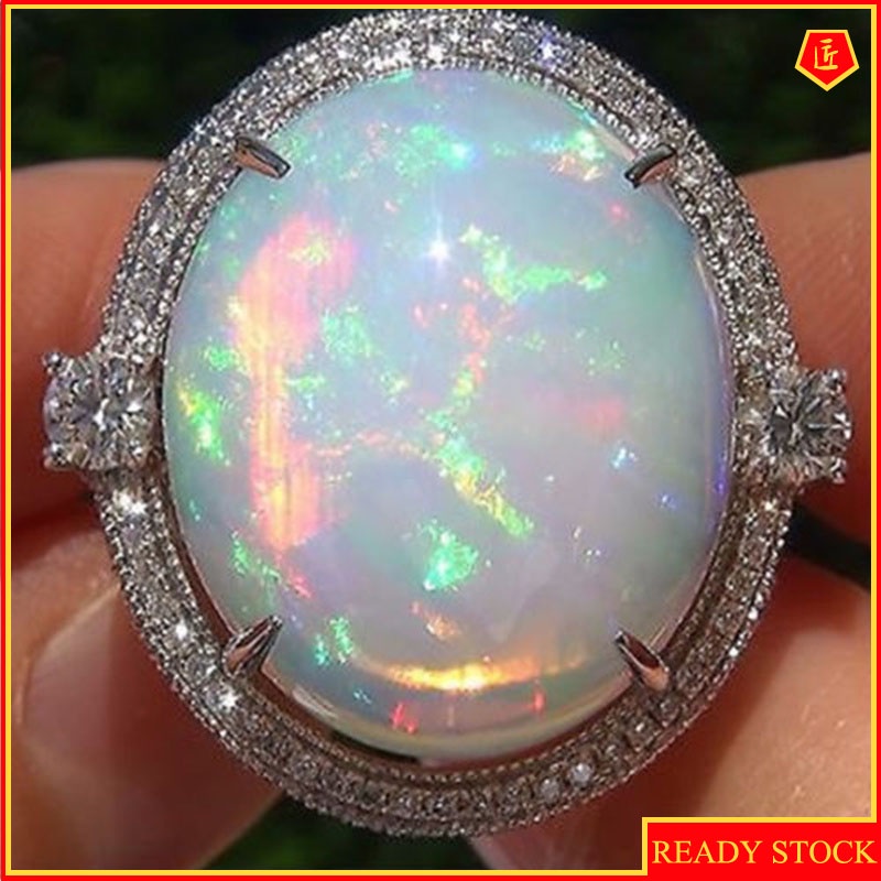 [Ready Stock]Fashion Elegant Opal Ring 925 Silver Micro Inlaid Zircon