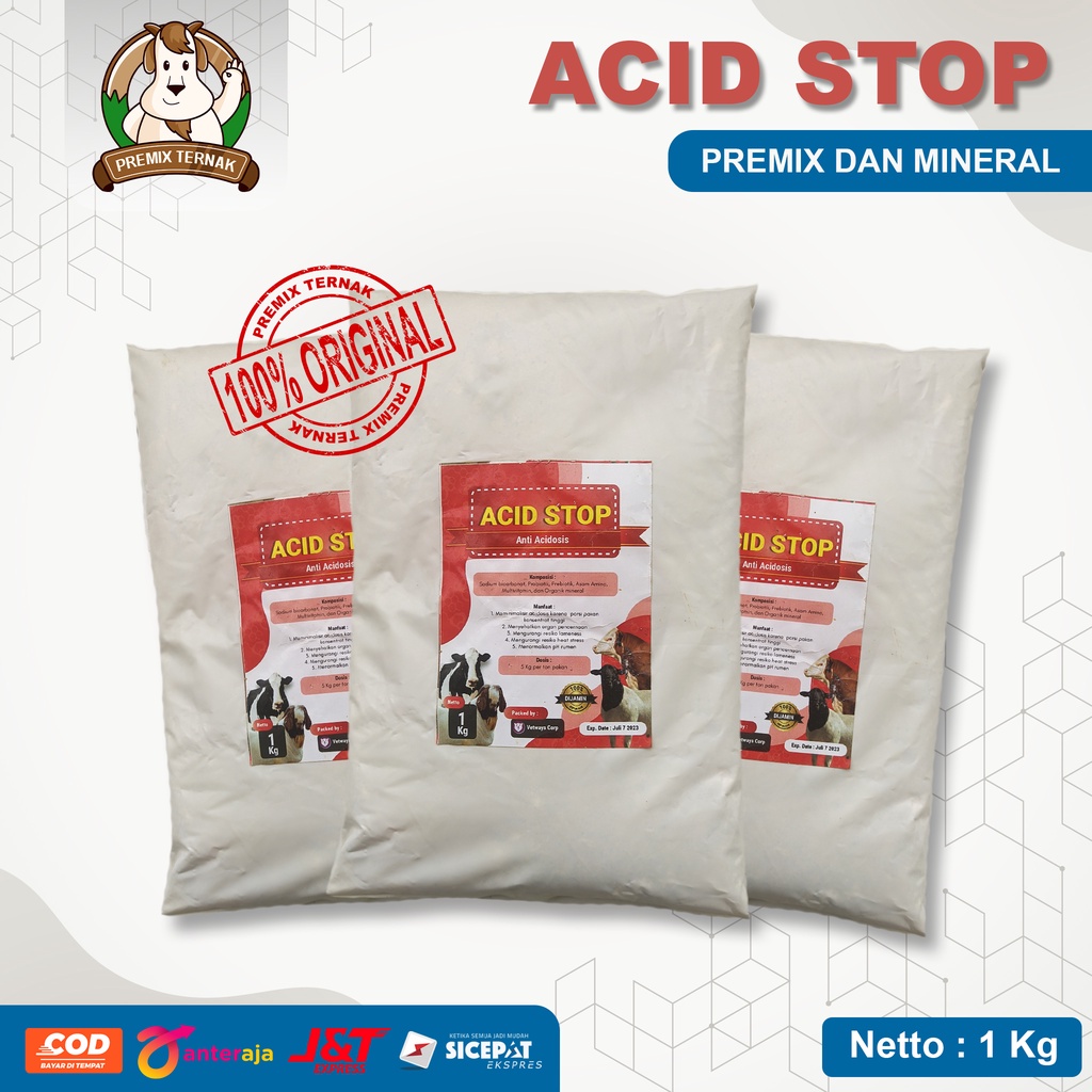 ACID STOP 1KG - PREMIX ANTI ACIDOSIS + PEMACU PRODUKSI SUSU - untuk mencegah kaki pincang sapi kambing domba akibat acidosis dan Memacu Produksi Susu Induk