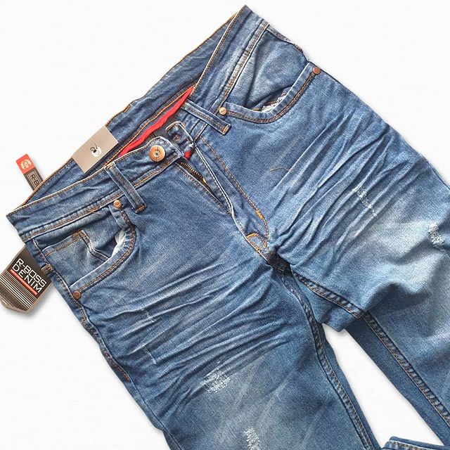 Jeans Panjang  slimfit melar street Pria fiding JIns merk Rboss Original riped biru terbaru asli ori