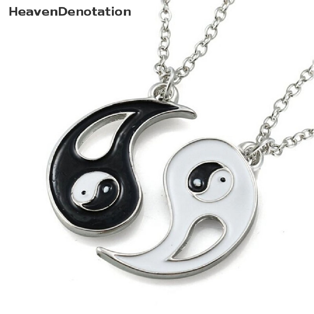 2pcs Kalung Persahabatan Dengan Liontin Yin Yang Warna Hitam Putih Untuk Pasangan