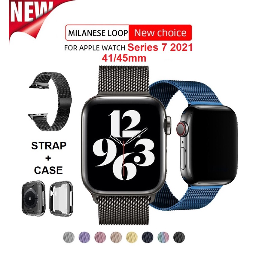 Strap Millanese Apple Watch Series SE 2022 Loop Case Silikon TPU Cover Stainless Steel iWatch Band 40mm 44mm Tali Smartwatch