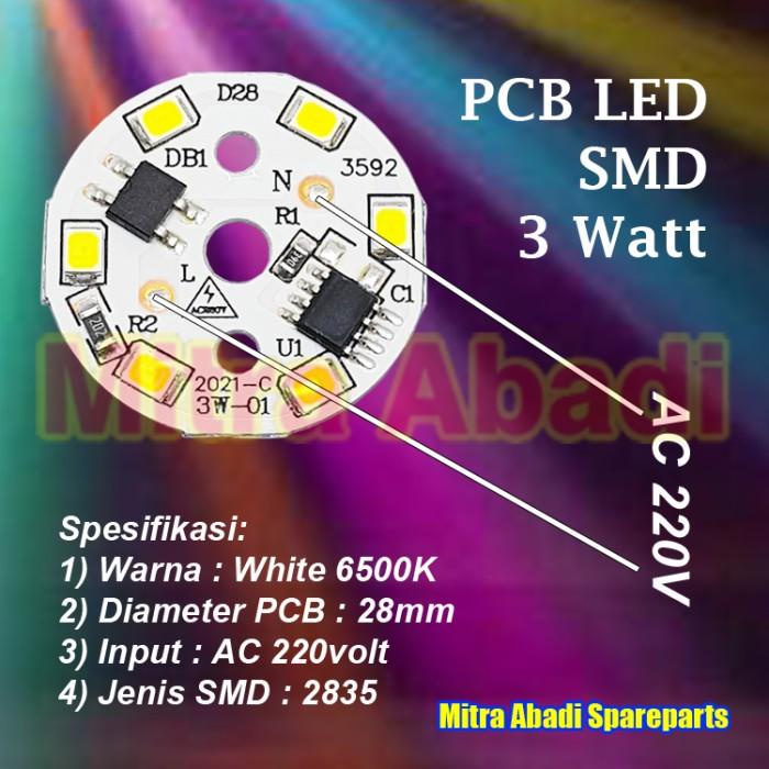Lampu LED SMD PCB Aluminium AC 220V 220 Volt Round Bulat