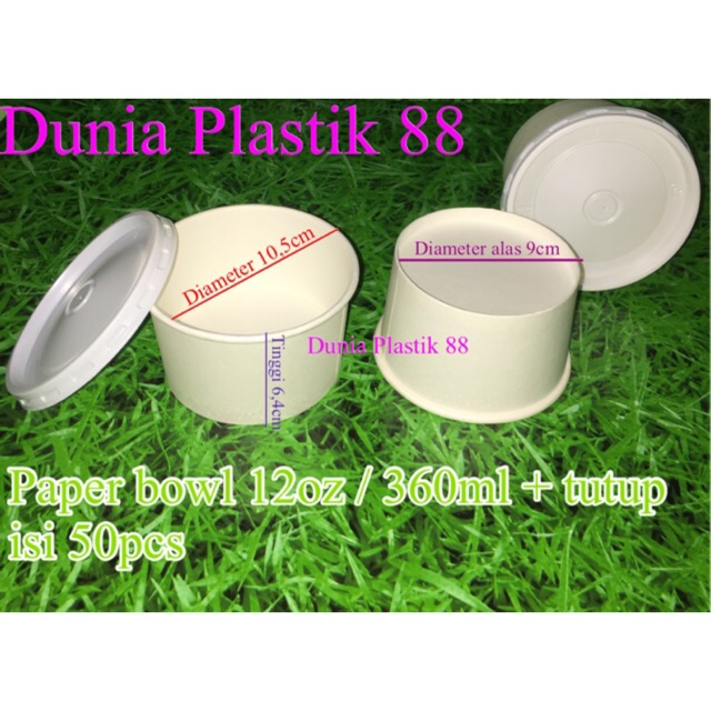 isi50cs 12oz 360ML PAPER  BOWL  TUTUP mangkok kertas bulat 