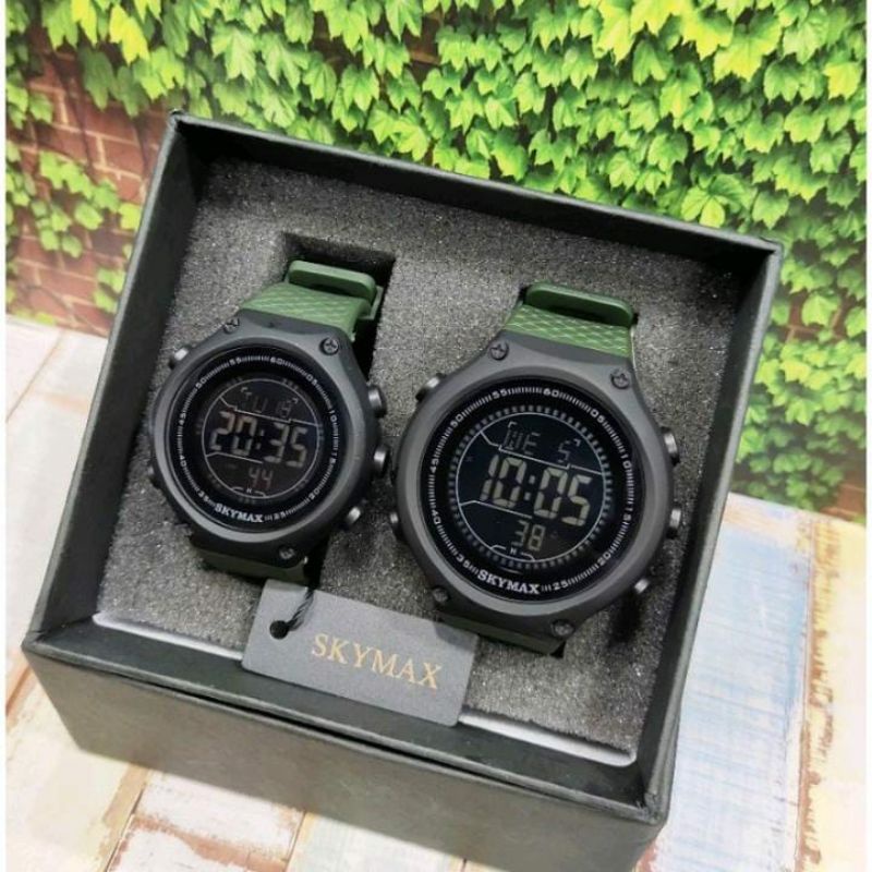 Jam Tangan Couple SKYMAX Original Hijau Army