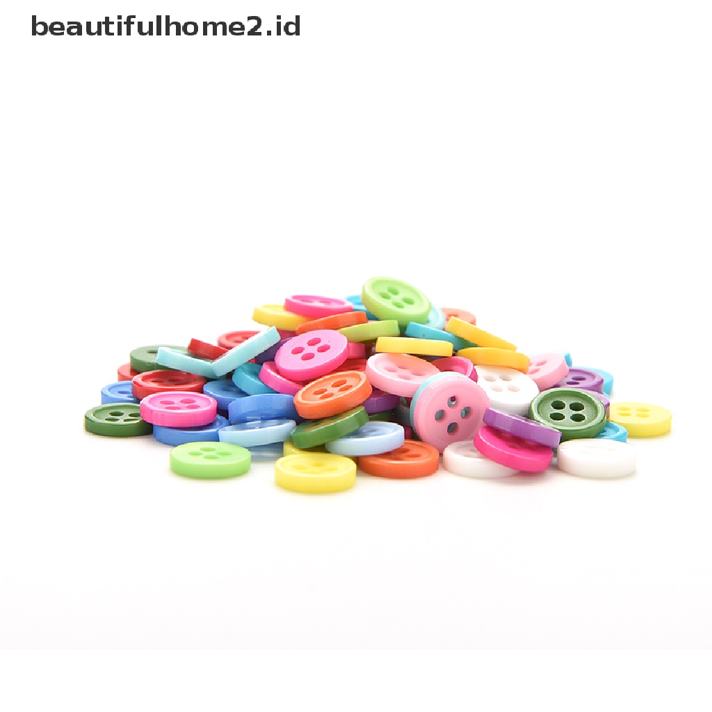 (Beautifulhome2.Id) 100pcs Kancing Bulat Bahan Plastik 5 Ukuran Untuk Kerajinan Tangan Anak Diy