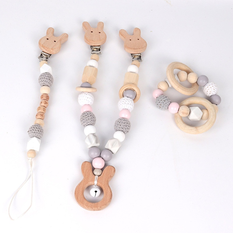 Mary 3Pcs / Set Klip Rantai Empeng / Dot / Teether / Rattle Motif Kartun Hewan + Hollow Untuk Bayi