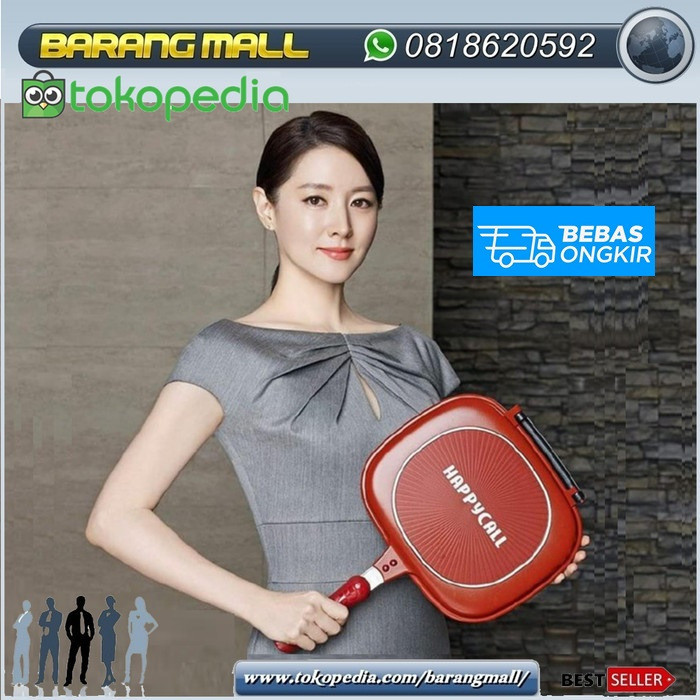 TERBARU HAPPY CALL 32 CM PANCI TEFLON DOUBLE PAN BISA TUK ALAT PANGGANG GRILL - YAKINIKU GRILL