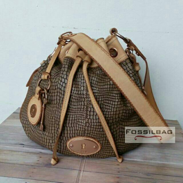 Fossil Maddox Drawstring Snakeskin embossed Ash Grey