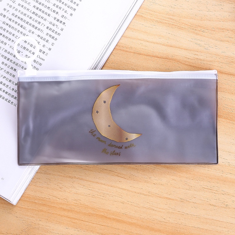 Tempat Pensil Pulpen Transparan Ziplock Karakter Serbaguna Alat tulis make up-BULAN