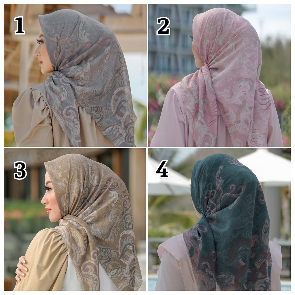 Buttonscarves The Wave Voal Square XL Stormy Sweety Tan Midnight Jilbab Button Scarves Hijab Kerudun