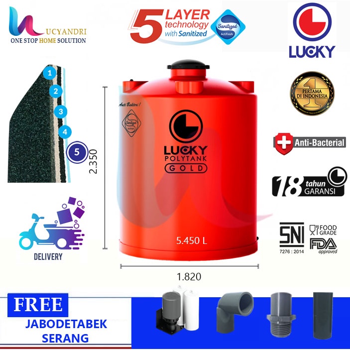 Tangki Air Plastik LGAB 5000, 5450 L  Lucky Gold Anti Bacterial  / Toren Air / Tandon Air