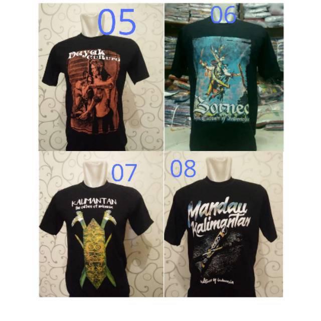  Baju  kaos cowo cewe  motif etnhik dayak borneo bahan 