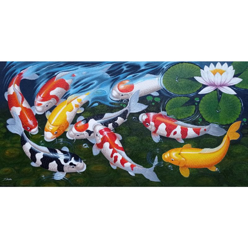 Lukisan ikan koi fengshui feng shui alam binatang bagus indah bali 2