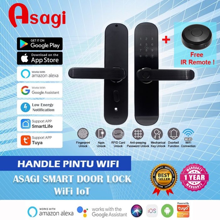 Asagi Smart Door Lock WiFi Fingerprint PIN Bukan Bardi ARBIT