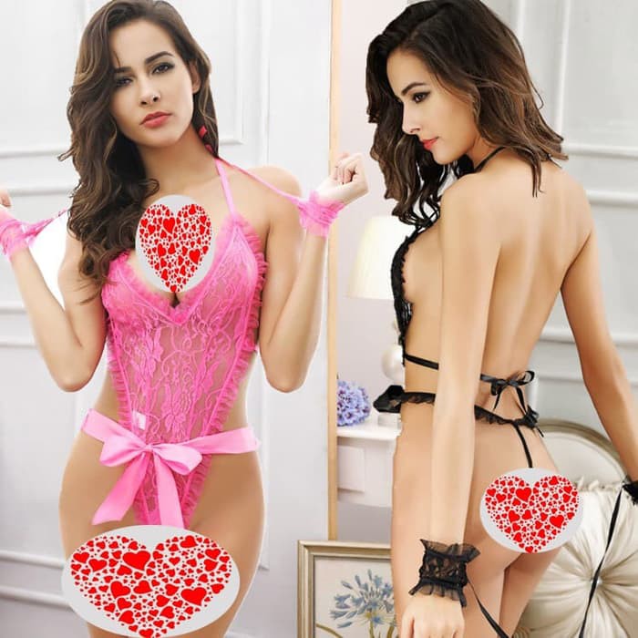 CD Wanita Sexy Lingerie G String Transparan Bermain peran lingerie set B019 - Hitam, Free Murah