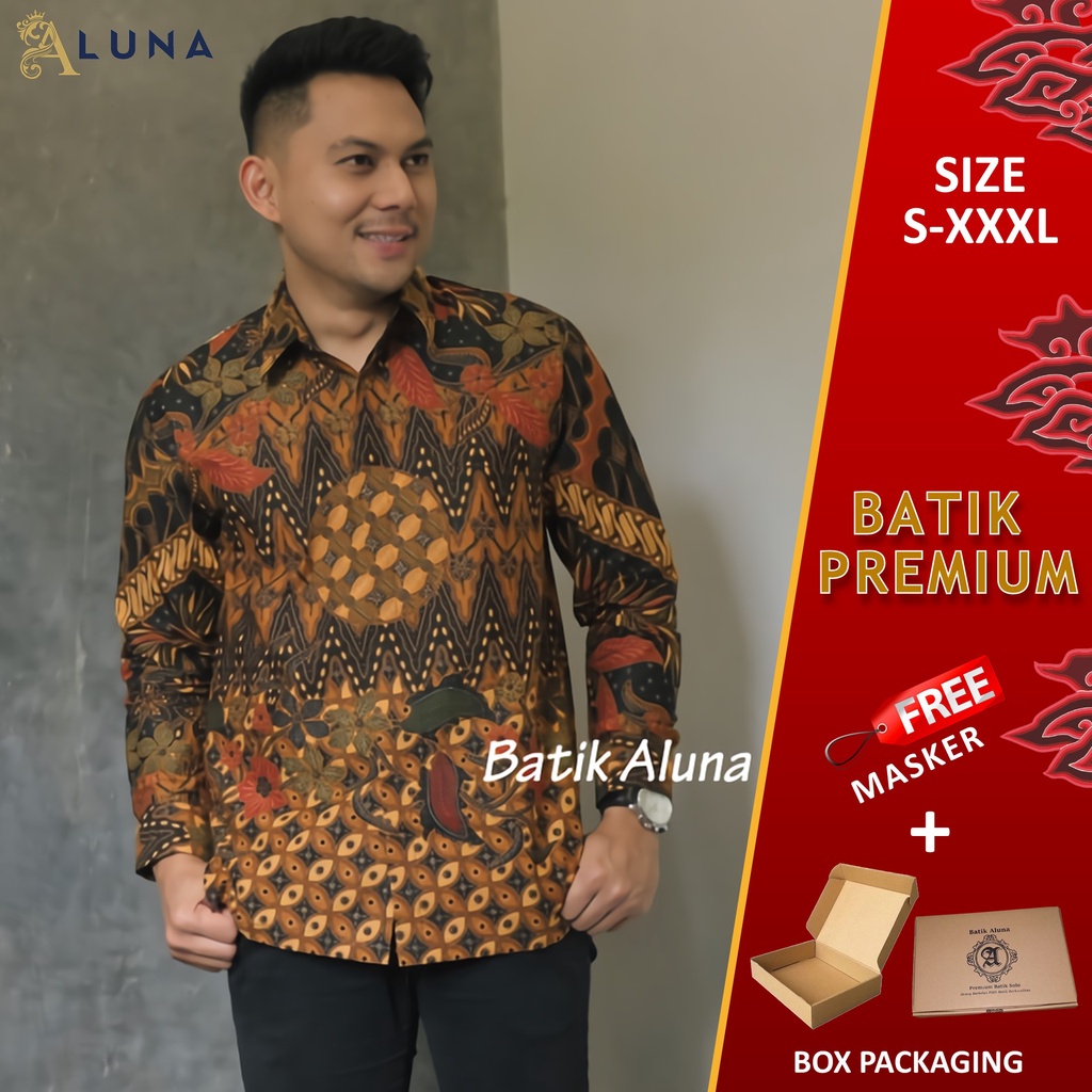 BAJU KEMEJA FORMAL BATIK SOLO PRIA LENGAN PANJANG PREMIUM REGULAR COWOK LAKI MODERN ALUNA PCW 098