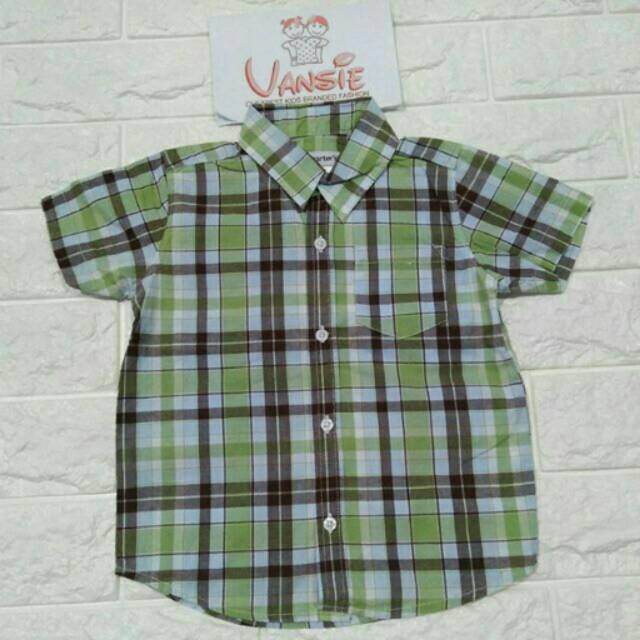 Baju anak pria branded kemeja lengan pendek carter kotak keren katun tebal murmer
