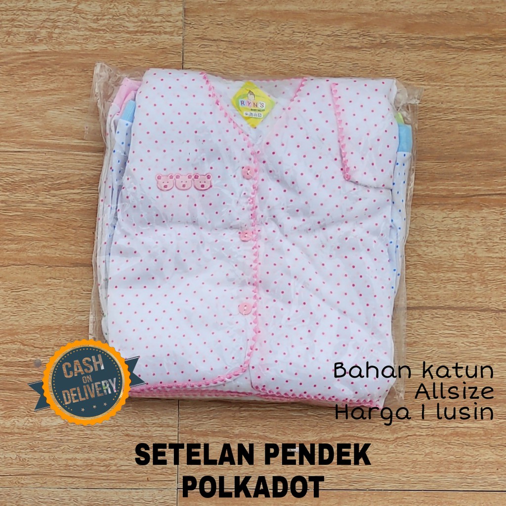 1 LUSIN (12 stel) Setelan bayi POLKADOT perlengkapan bayi lahir