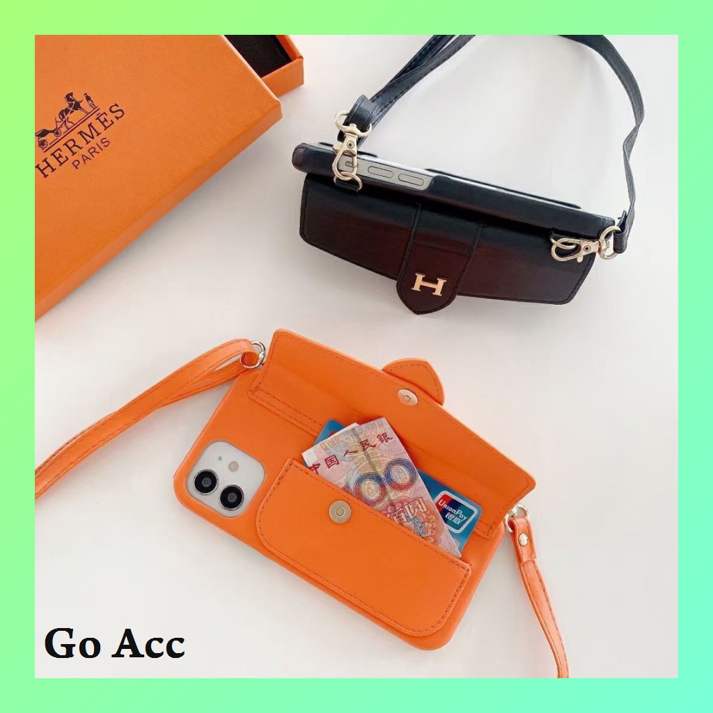 BARU Case Tas Orange Jeruk kekinian Iphone X Xs Xr Max 11 12 13 Pro Max Black hitam tali sepinggang bahu FH37