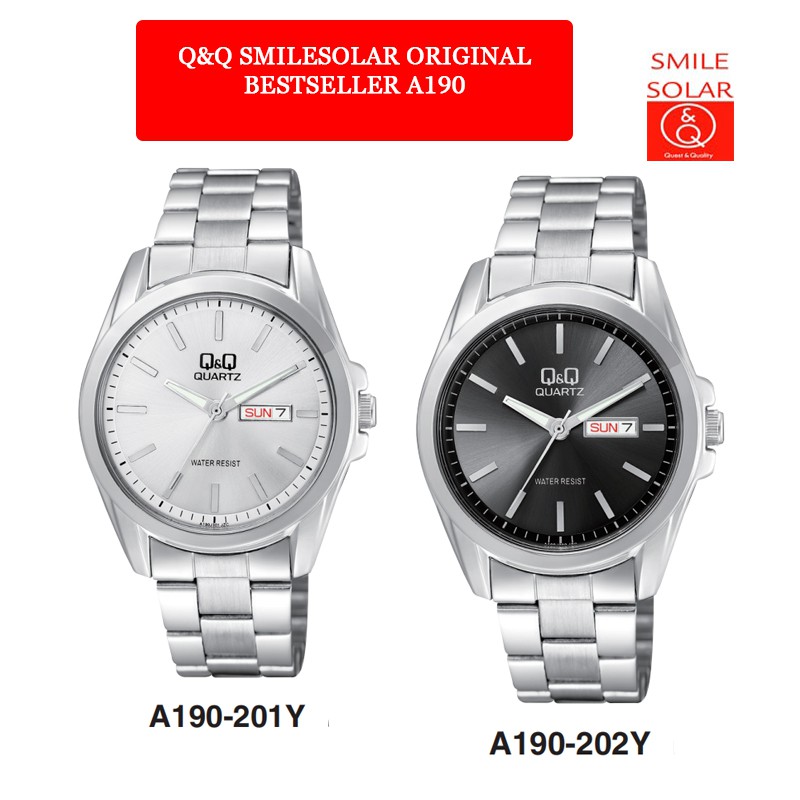 Jam Tangan Pria Casual Business Rantai Stainless Steel Tanggal Hari Analog Original Q&amp;Q QnQ QQ A190 QB40 Series