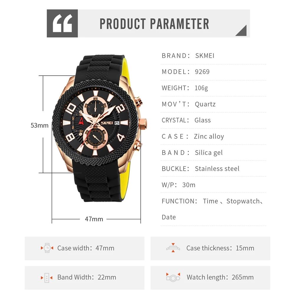 SKMEI 9269 Jam Tangan Pria Analog Chronograph Tali Silicone WATCHKITE WKOS