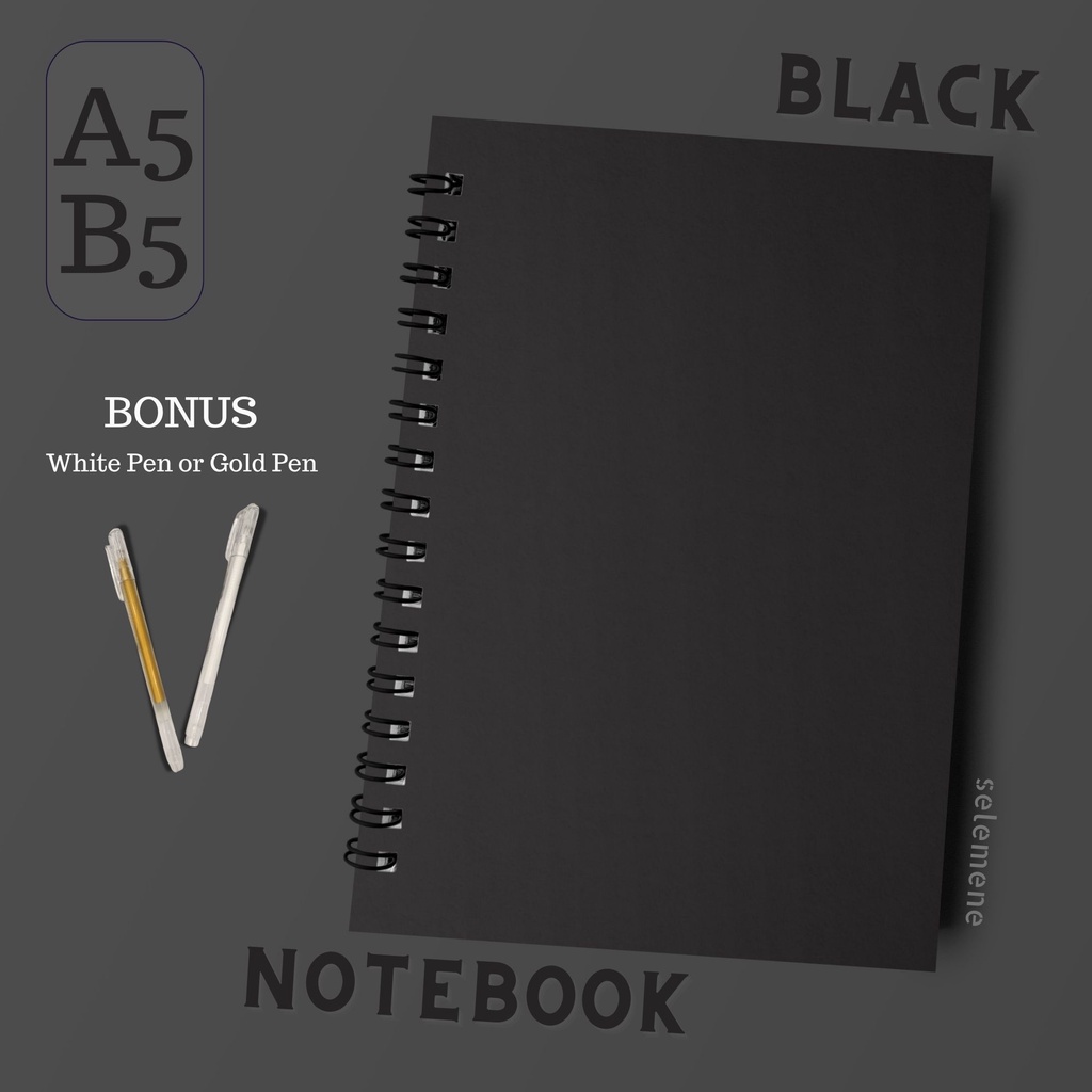 

Buku Tulis Catatan A5 B5 Hitam - Black Plain Paper Notebook Spiral Kawat