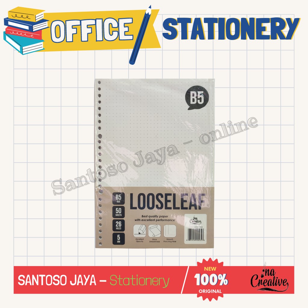 

Loose Leaf - Isi Binder B5 - GRID - DOTTED 26 Holes - 50 Sheets INA - Motif Kotak - Titik/Dot