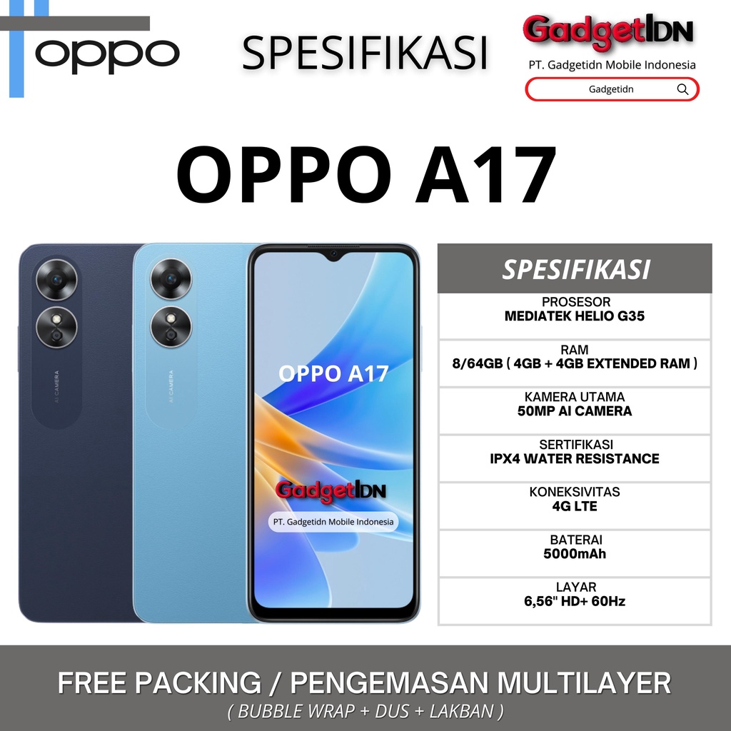 OPPO A17 4/64GB ( + 4GB EXTENSION RAM ) GARANSI RESMI OPPO