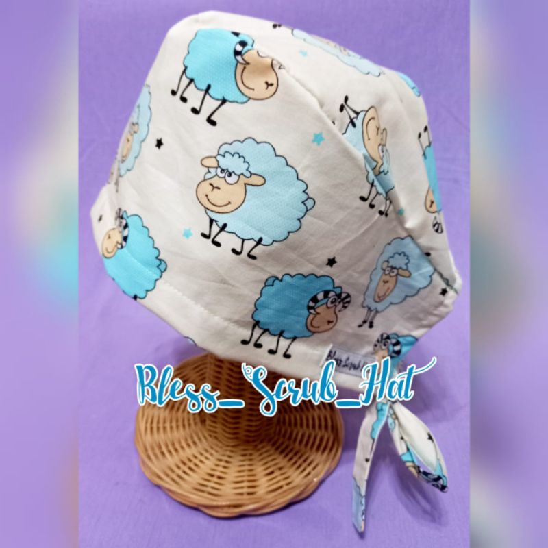 Topi Bedah / Nurse Cap/ Sugical cap/ Topi Motif/Domba biru