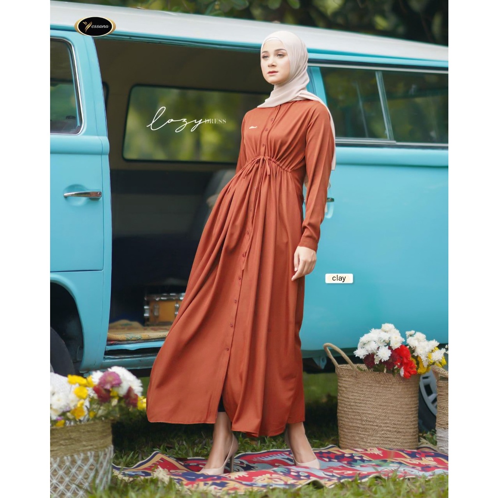 Lozy Dress | Brand Yessana | Gamis Polos | Best Seller | Gamis Musimah Kancing