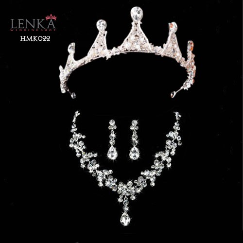 Aksesoris Wedding Modern l Paket Mahkota Kalung Anting Pengantin Lenka - HMK022