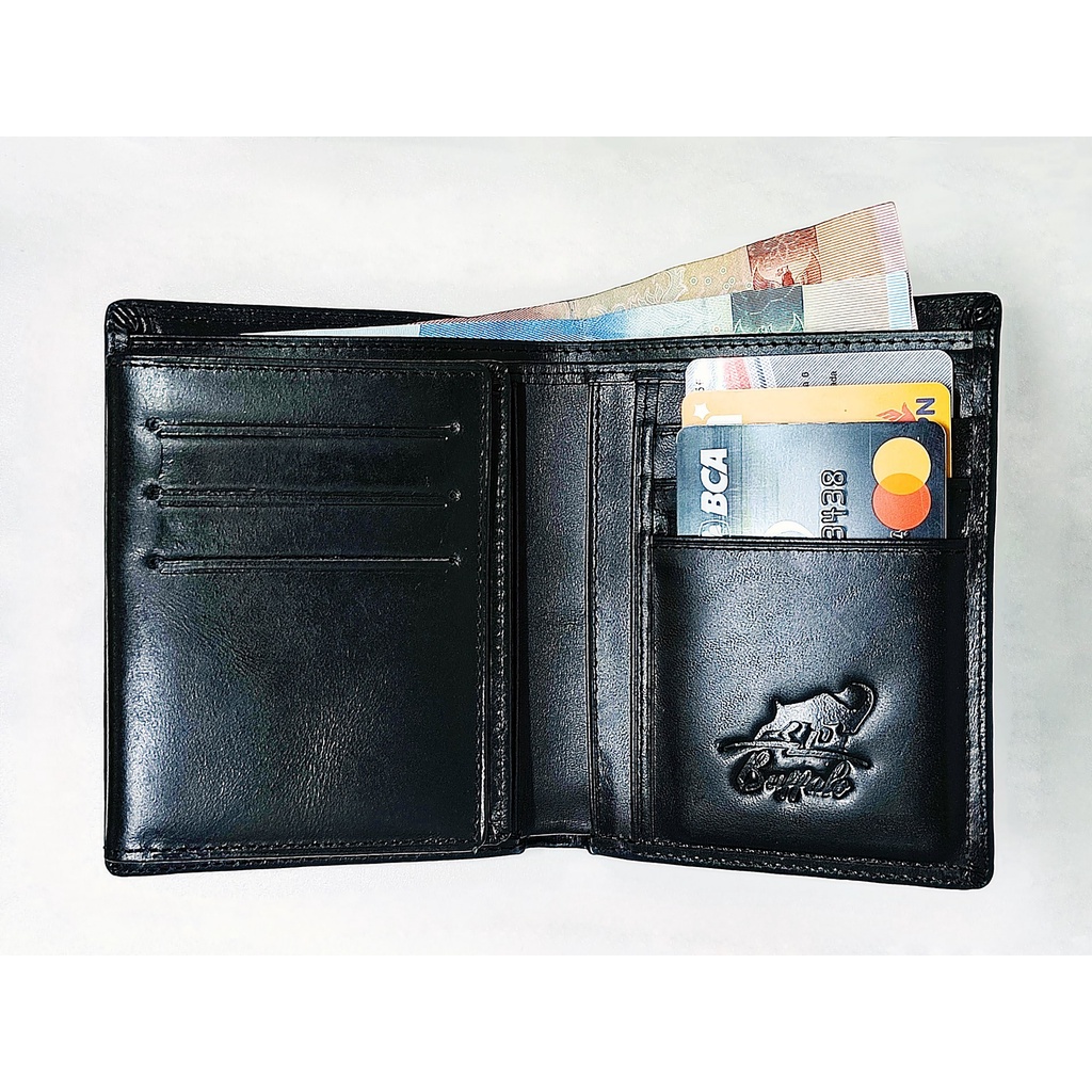 Buffalo Dompet Pria 100% Kulit Asli Slot Kartu Banyak Model Lipat Casual - Hitam Black