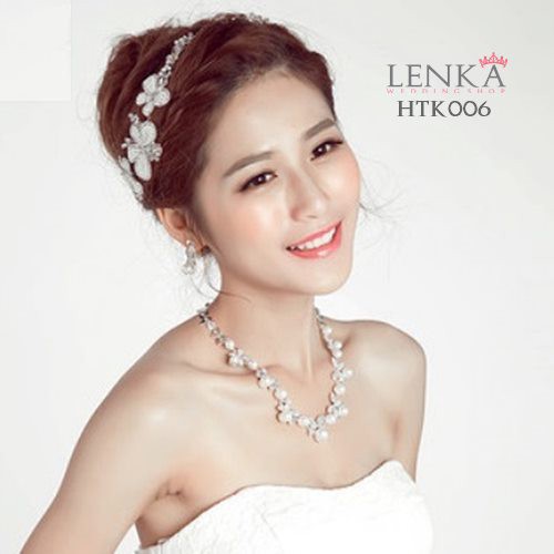 Paket Tiara Kalung Anting Mutiara Eksklusif Aksesoris Pengantin Modern Lenka - HTK006