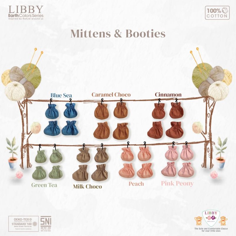 Libby Sarung Tangan Kaki Bayi NB Earth Color Comfy Set Series