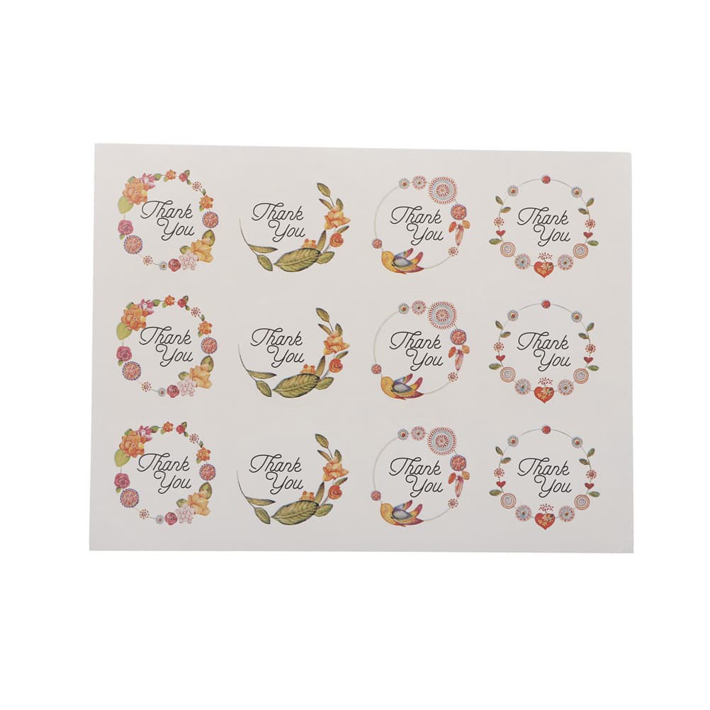 Paper Tags Sticker &quot;THANK YOU&quot; - 3,5cm Wreath Pattern (1sheet/12pcs)