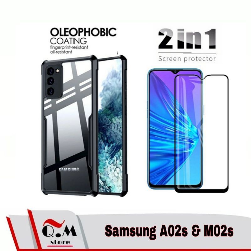 Case Samsung A02s / M02s Soft Case Transparan Free Tempered Glass Layar 2-IN-1