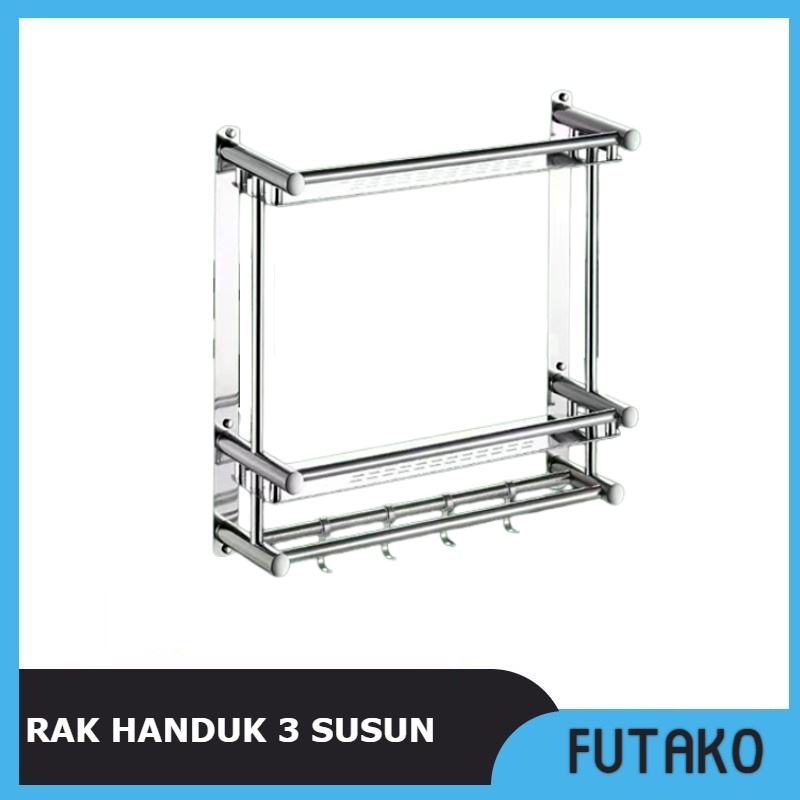 FUTAKO Rak Handuk Dinding Kamar Mandi Toilet Gantungan Handuk Stainles Steel 3 Susun