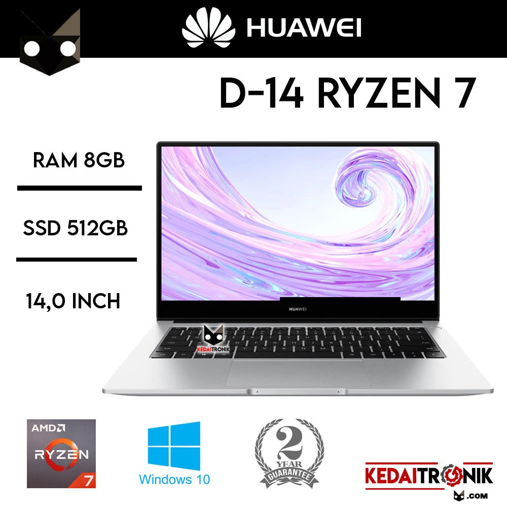 Matebook Huawei D-14 Ryzen 7 AMD Ultra Slim Matebook D14 3700U Silver