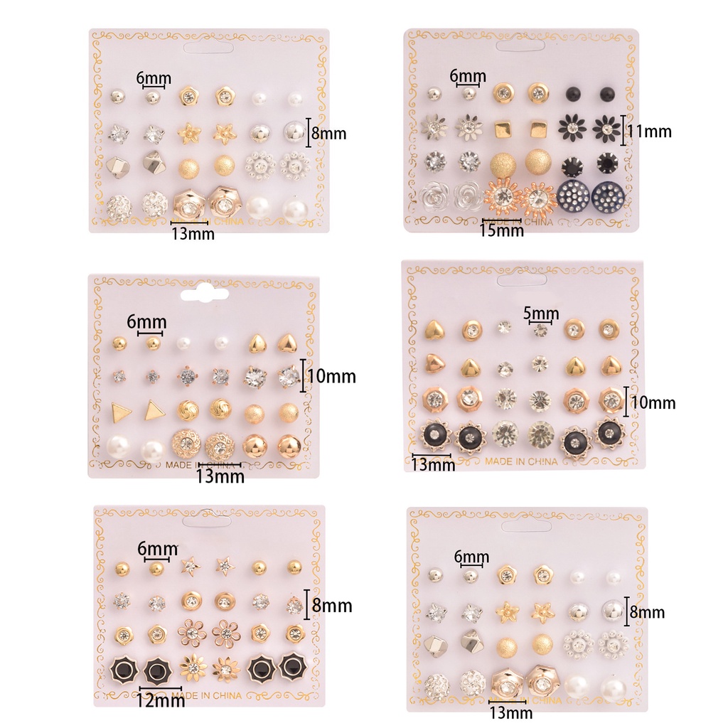 Hu Hu Hu Hu Hu Alat Bantu Pasang Kacamata♡ 12 Pasang Anting Stud Bentuk Bola Geometris Aksen Mutiara Imitasi Gaya Korea Untuk Wanita