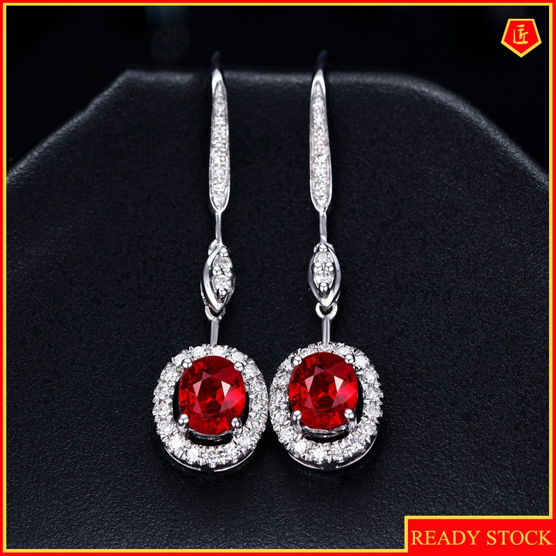 [Ready Stock]Luxury Temperament New Inlaid Ruby Emerald Earrings