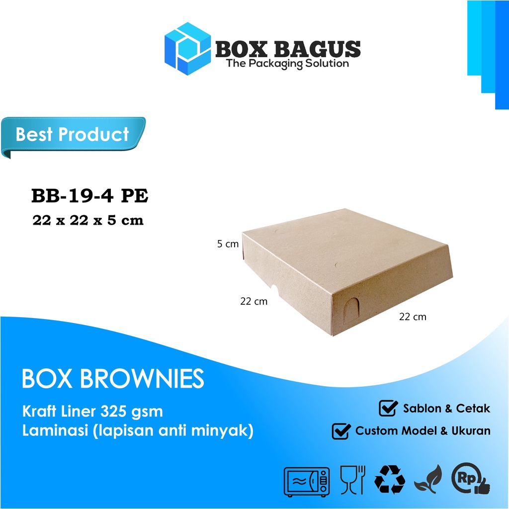 BOX DUS 22x22x5 KRAFT 325 GSM LAMINASI - KOTAK HAMPERS KUE BROWNIES ROTI PIZZA