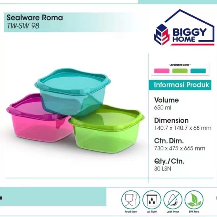 Lunch Box Roma / Tempat Makan Anti Tumpa /Kotak Souvenir Serbaguna / MULTIPURPOSE Box 650ml Bpa free