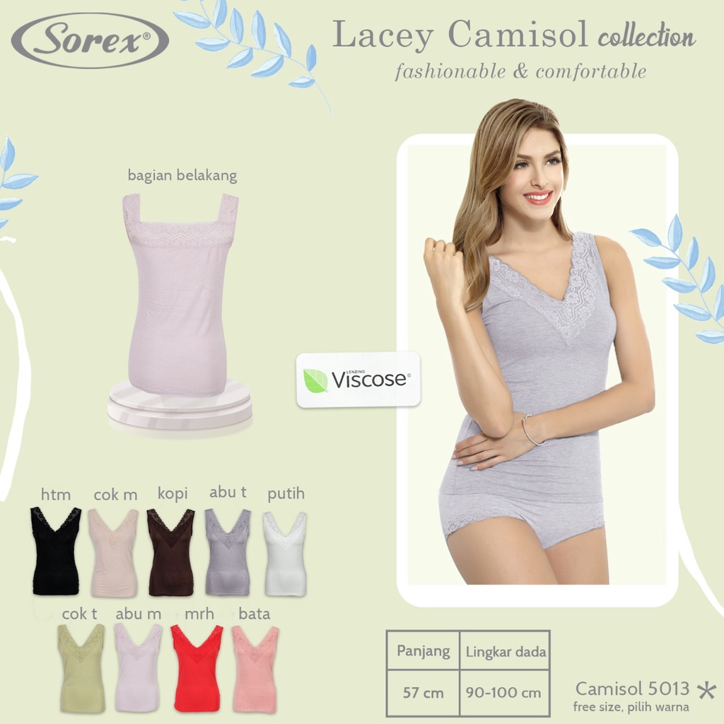 Reversible Singlet Tank top Camisol Renda V- Neck Sorex 5013 / 2 kegunan u neck v neck kamisol