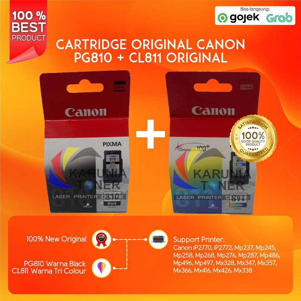 1 SET Cartridge Canon PG-810 CL-811 Black + Color iP2772 MP237 MP245 MP258  MP276 MP287 MP486 MP496 