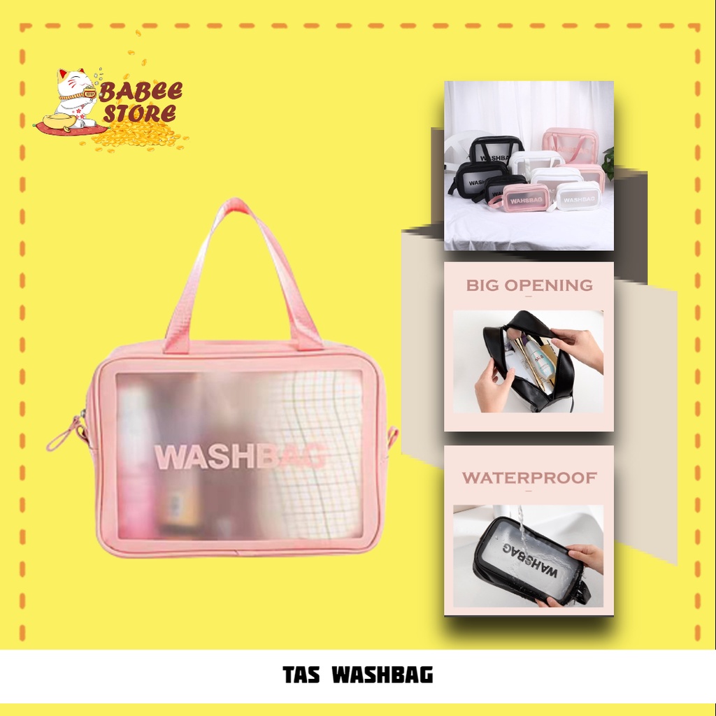 BABEE - TAS MAKE UP KOSMETIK TRANSPARAN WASHBAG / POUCH KOSMETIK TRAVEL WATERPROOF / TEMPAT PERALATAN MANDI