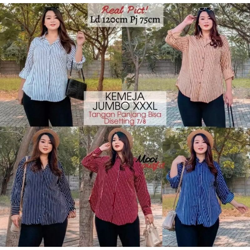 Kemeja Salur Wanita Jumbo LD 120 3XL / Baju Kemeja Cewek Kekinian 2022