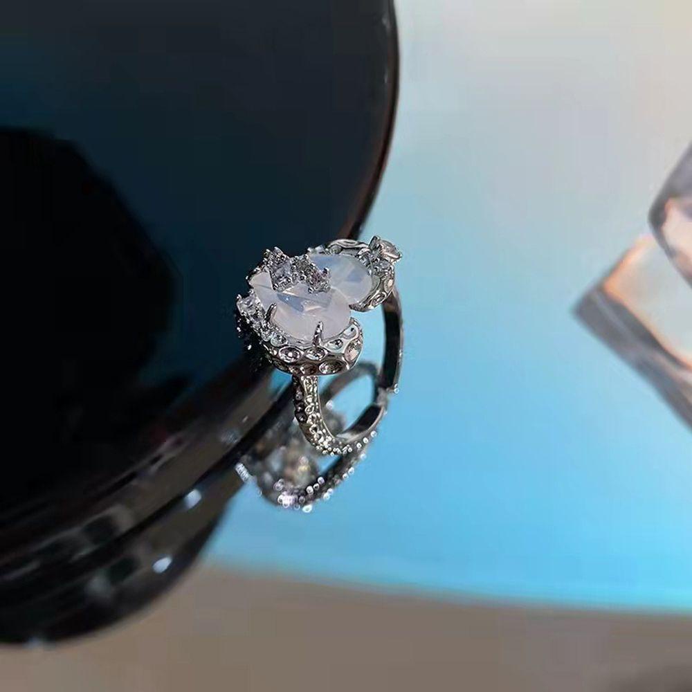 Mxbeauty Wanita Membuka Cincin Pesta Pernikahan Temperamen Jantung Sederhana Kristal Ekor Rings